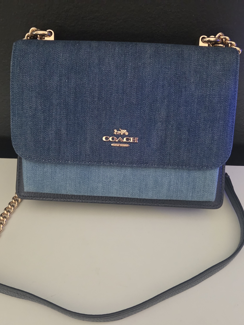 SOLD COACH Klare  Two-Tone Denim Chain Crossbody - Blue